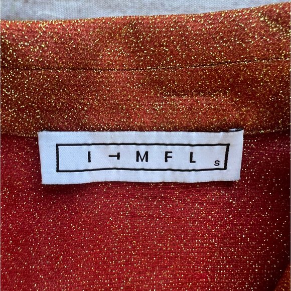 NWOT ITMFL In The Mood For Love Metallic Button Up Shirt in Salamander Red - Picture 2 of 3
